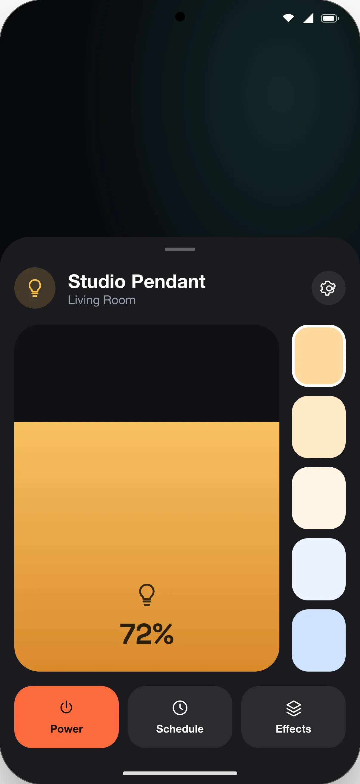A GEA light-control sheet running natively on Android
