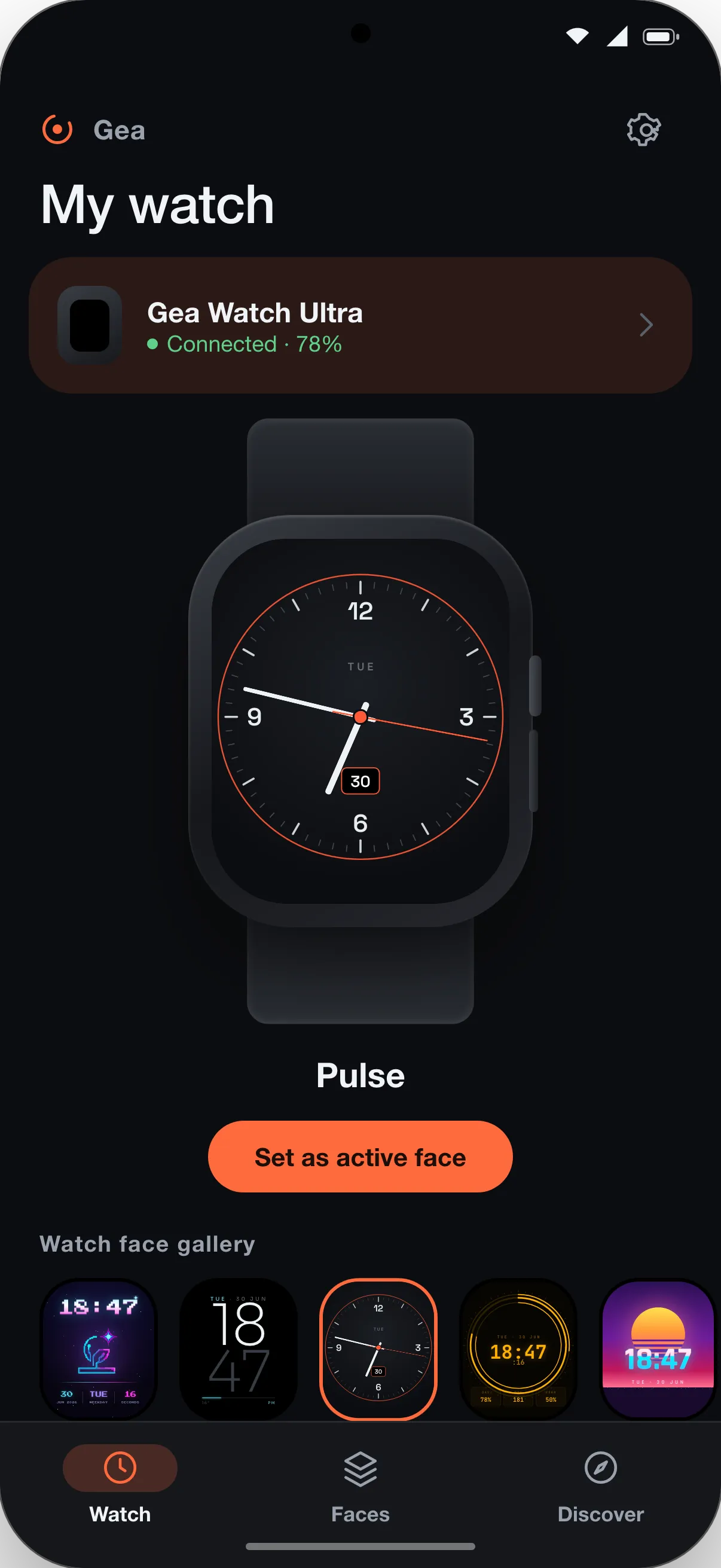 A GEA watch companion app running natively on Android