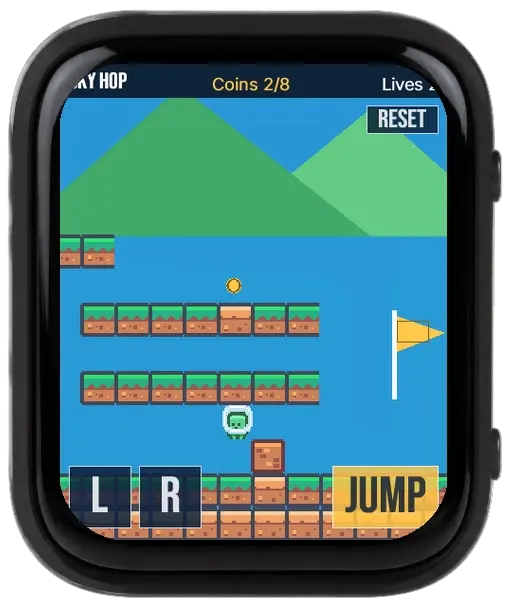 Sky Hop game running on a geaOS smartwatch board