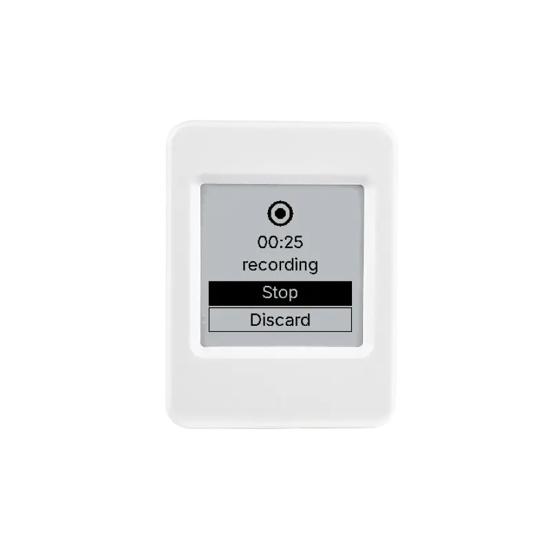 Voice Notes app running on a geaOS e-paper board