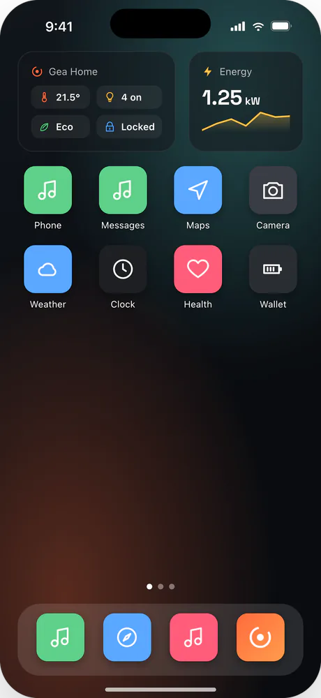 A GEA iOS app home screen