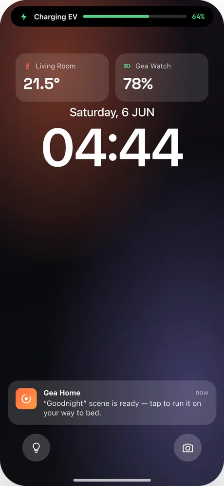 A GEA iOS lock-screen UI