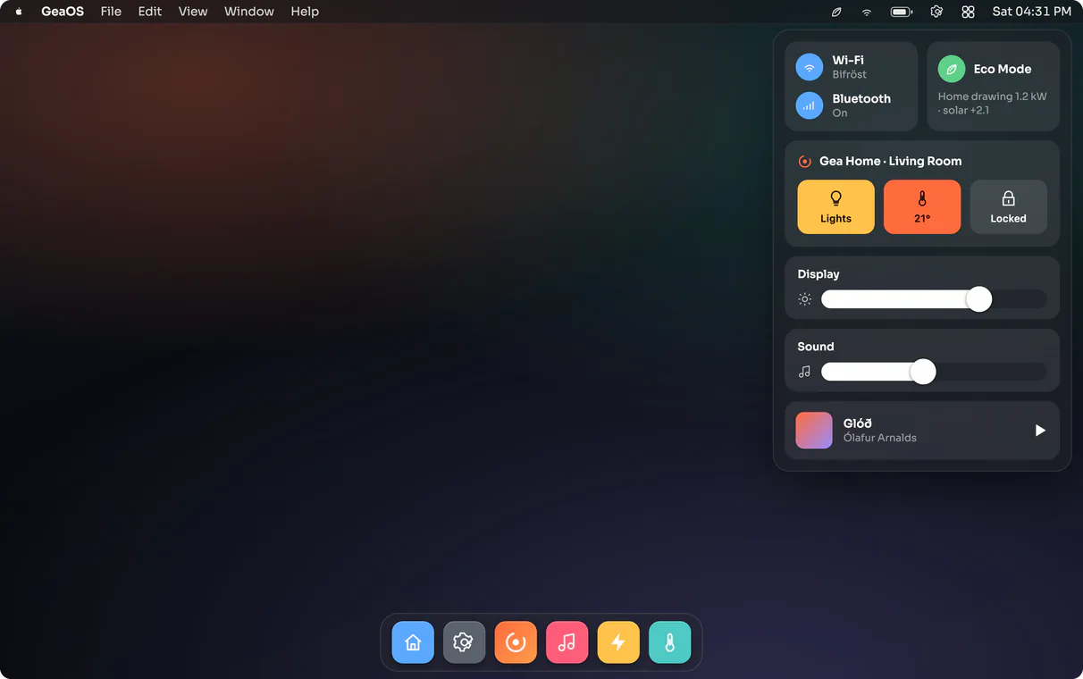 A GEA control-panel UI on macOS