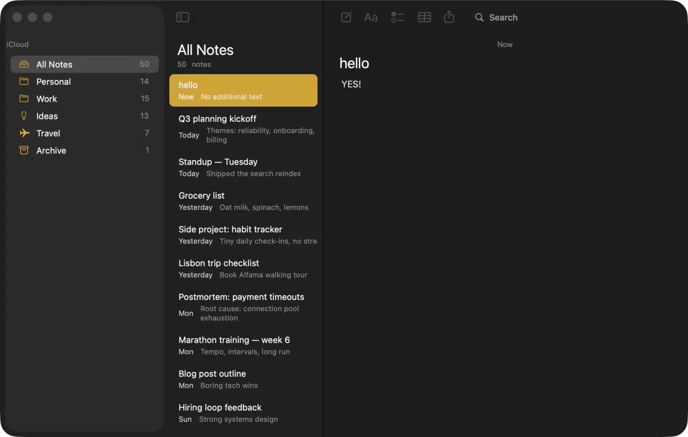 A GEA notes app running natively on macOS through AppKit