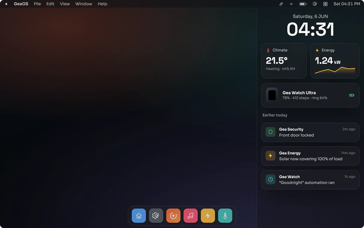 A GEA widgets UI on macOS
