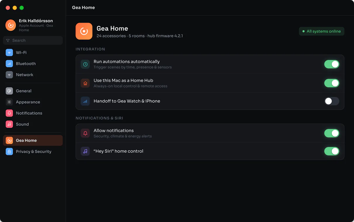 A GEA settings UI on macOS