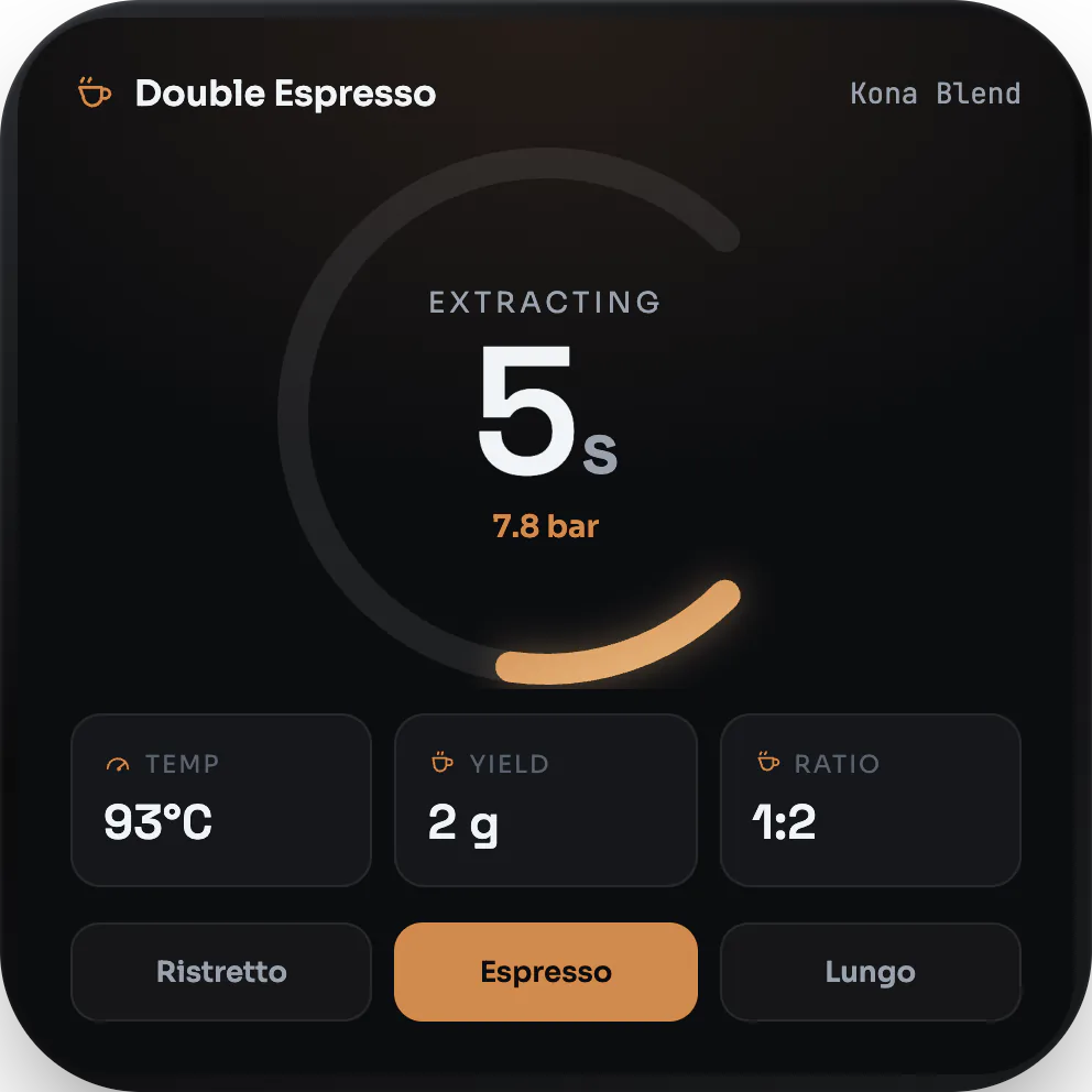 A GEA espresso-machine UI on an embedded MCU screen