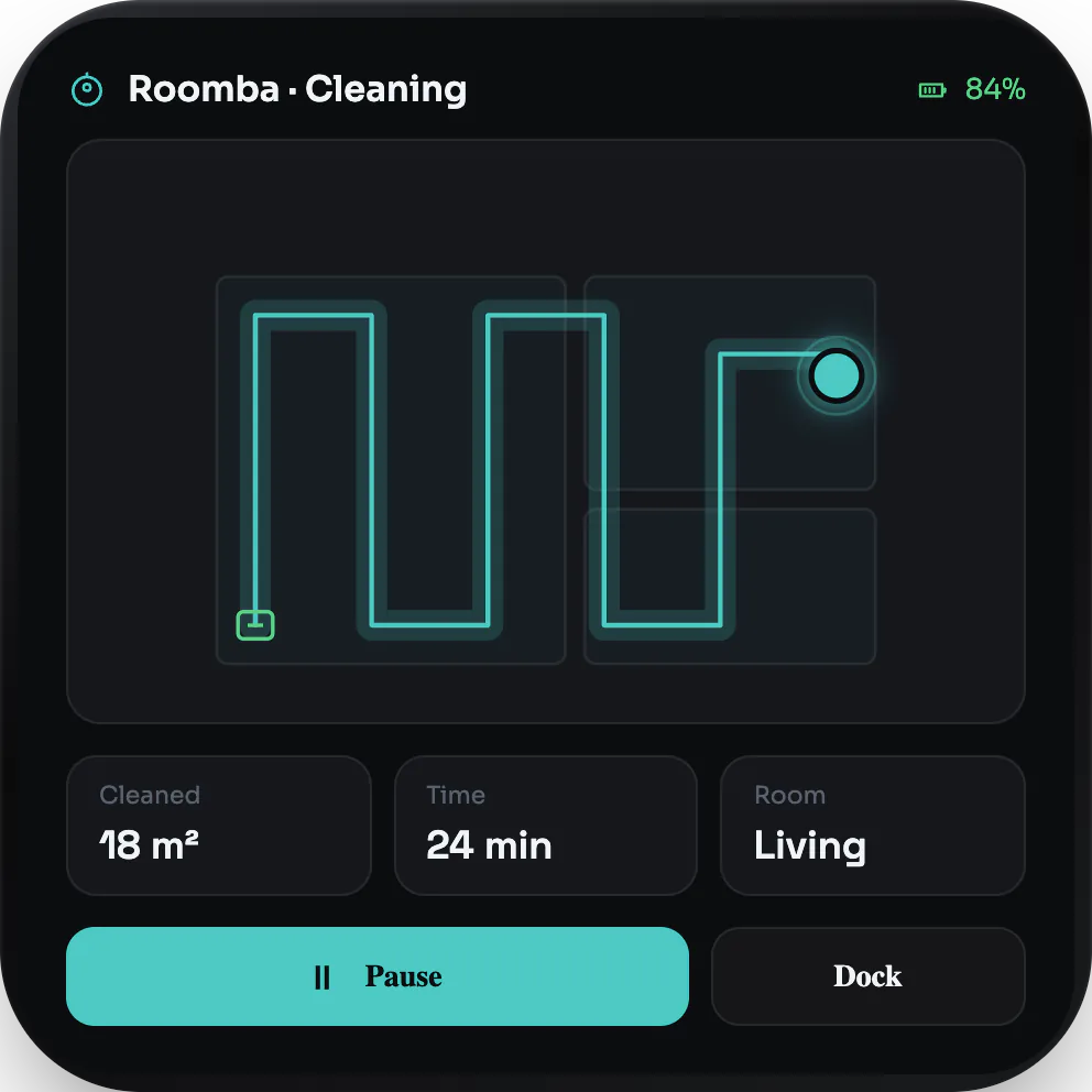 A GEA robot-vacuum UI on an embedded MCU screen