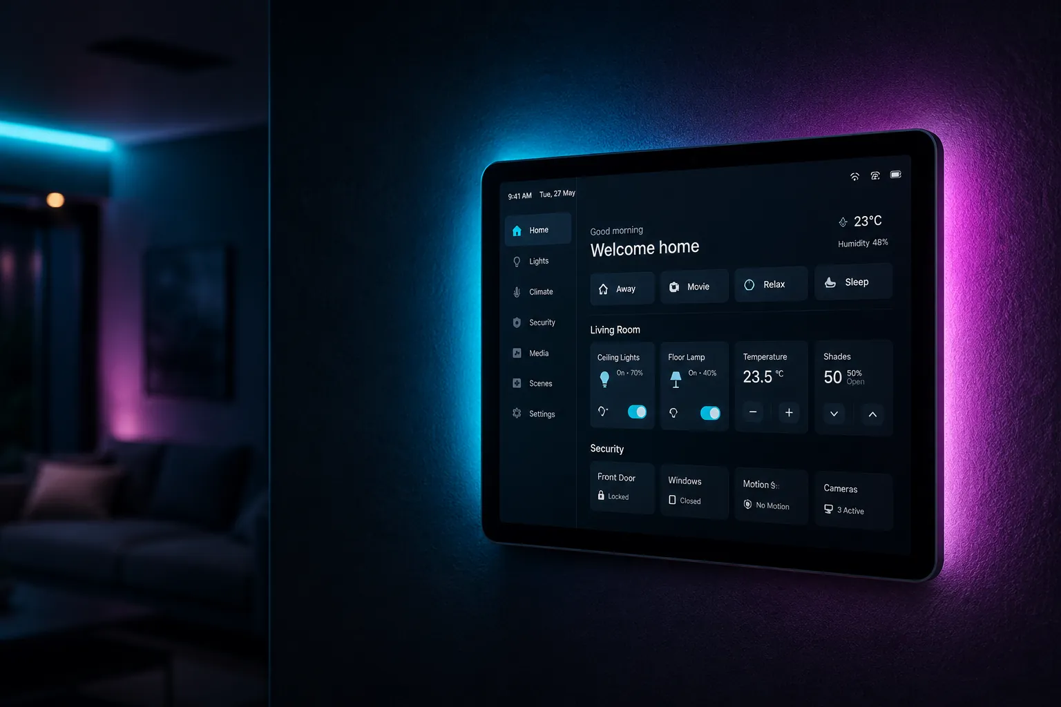 Embedded Linux touch panel running a GEA smart-home UI