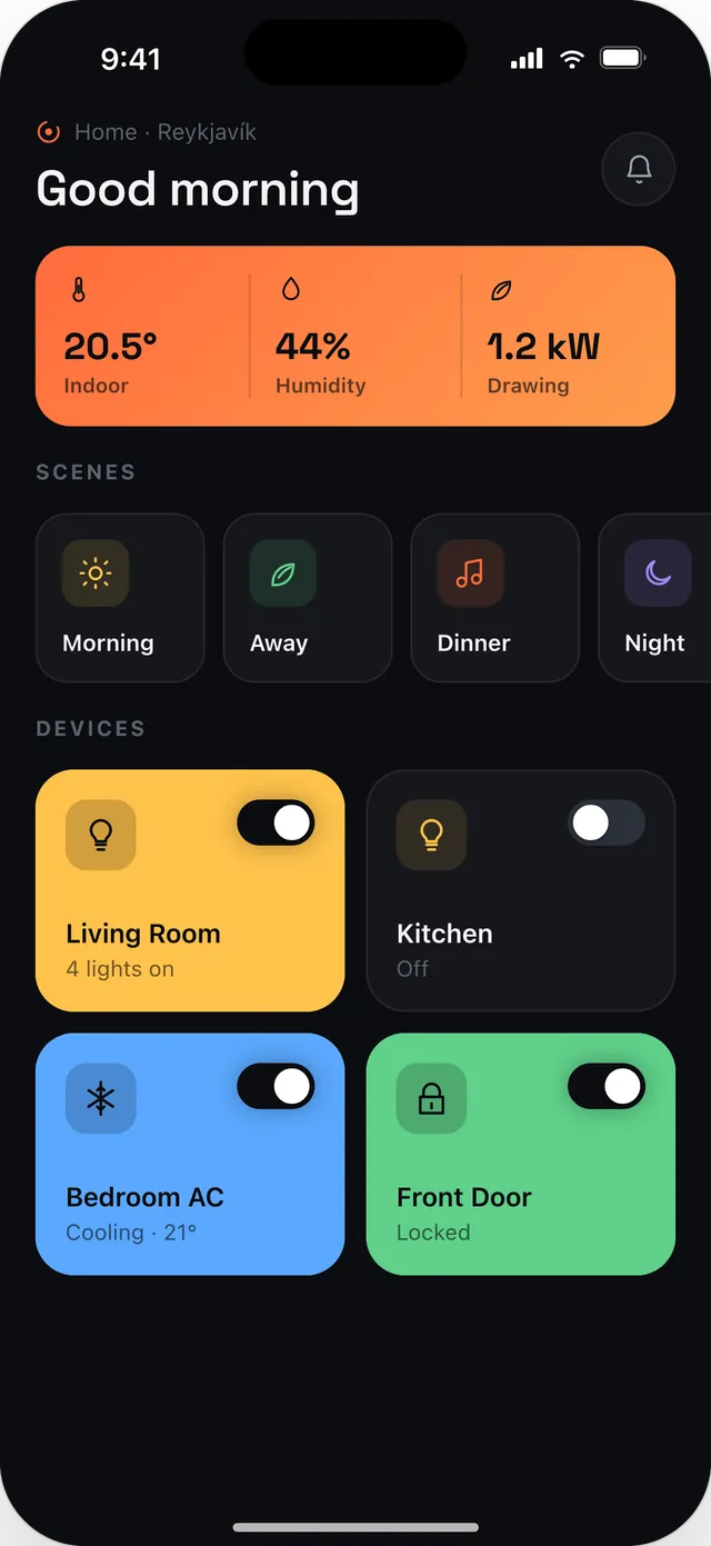 A GEA smart-home dashboard running on iOS